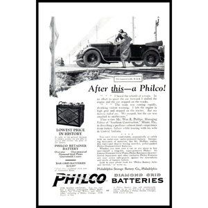 1924 Philco Diamond Grid Car Batteries Vintage Print Ad Railroad Crossing Photo